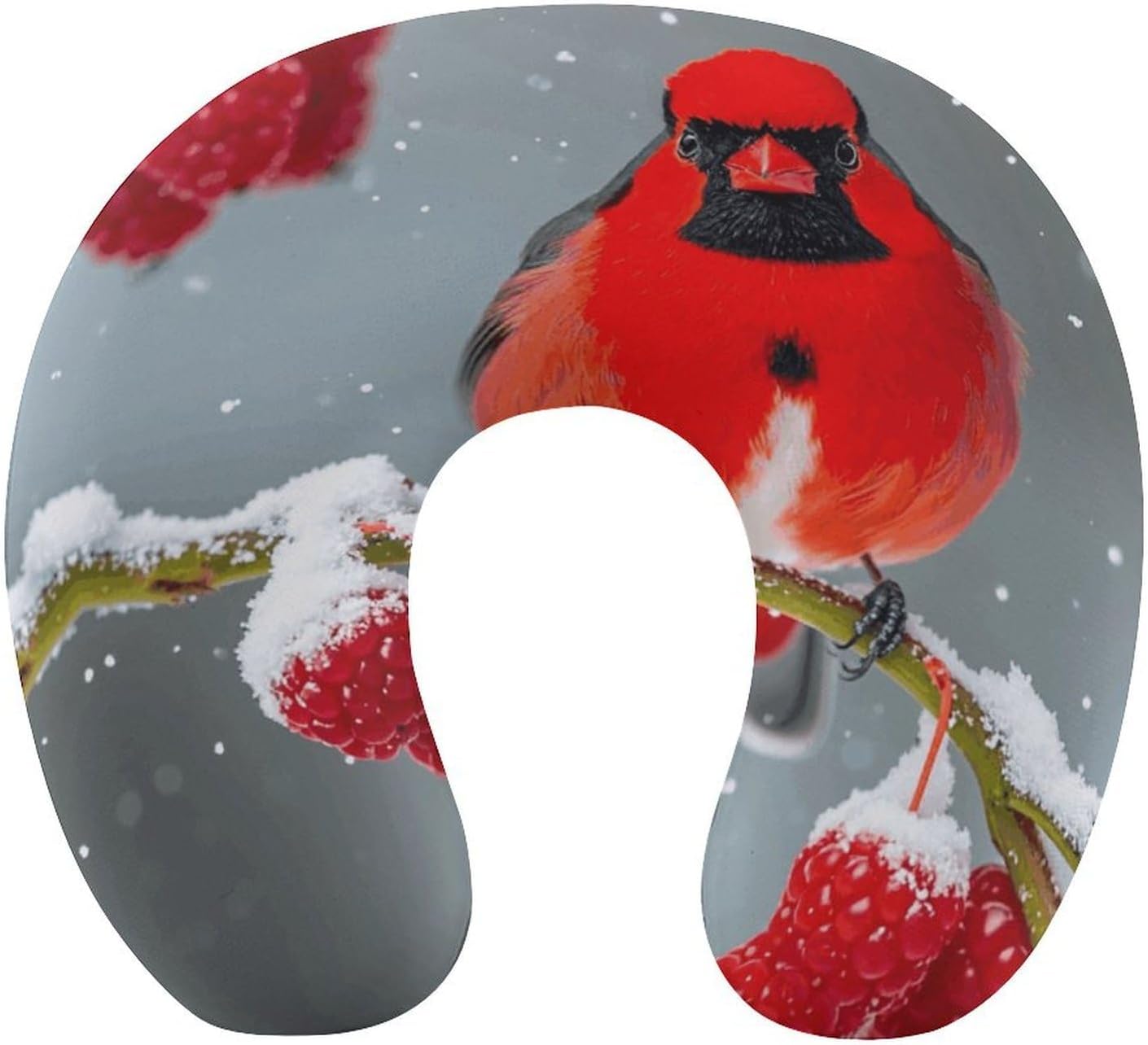 Cardinal Birds, Snow, Cranberries. Neck Pillow Memory Foam U Shaped Pillows Portable Pillows for Shoulder Travel Head Support Pillow with Concealed Zipper for Airplane Car Home Office