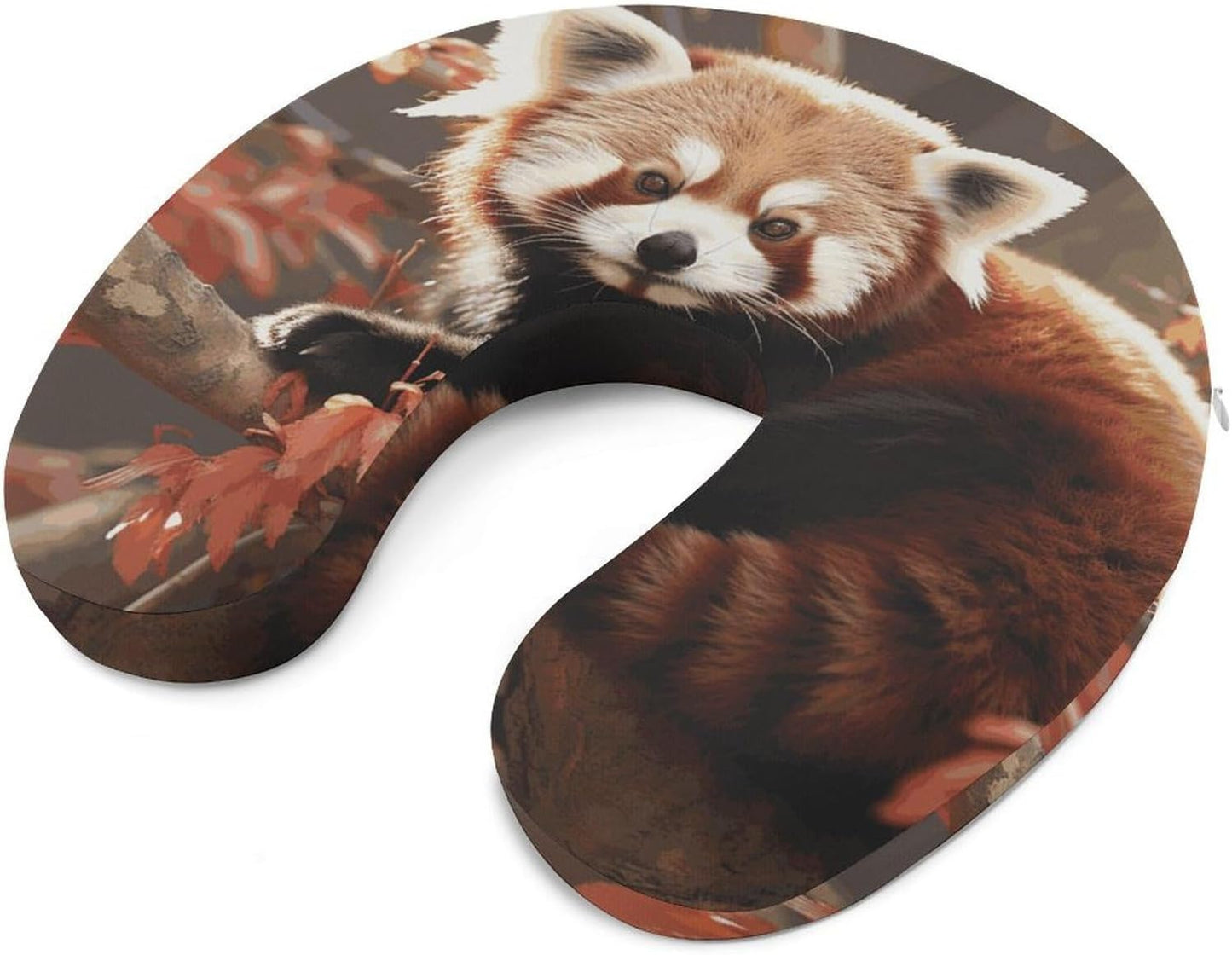 Red Panda Neck Pillow Memory Foam U Shaped Pillows Portable Pillows for Shoulder Travel Head Support Pillow with Concealed Zipper for Airplane Car Home Office
