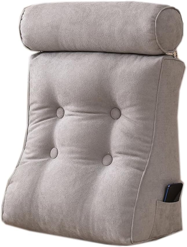 Bed Backrest Pillow Soft Wedge Headboard Reading Pillow Sofa Lumbar Cushion Back Support Reclining Positioning Pillow (45×50×25cm/17.7"×19.7"×9.84", Silver Gray)