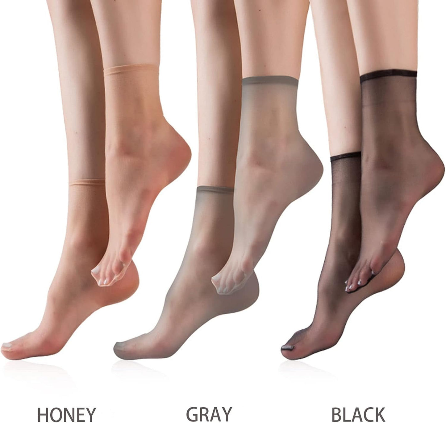 TeenFighter 5/20 Pairs Crystal Transparent Silky Nylon Ankle Socks for Girls, Ultra-Thin No Show Elastic Socks for Women