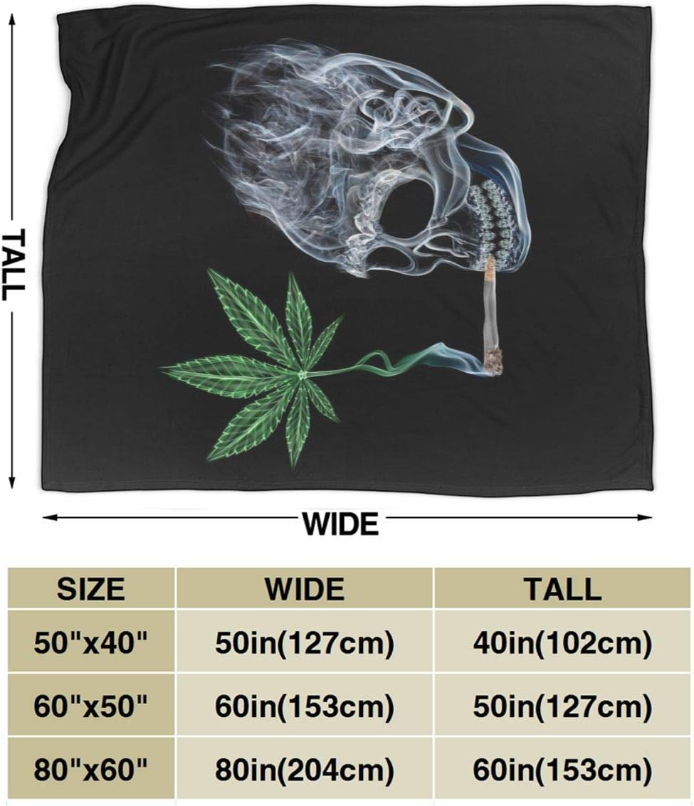 Marijuana Pot Leaf Weed Skull Smoking Fleece Blanket Throw Lightweight Blanket Super Soft Cozy Bed Warm Blanket for Living Room/Bedroom All Season (Color1, 60" × 50")