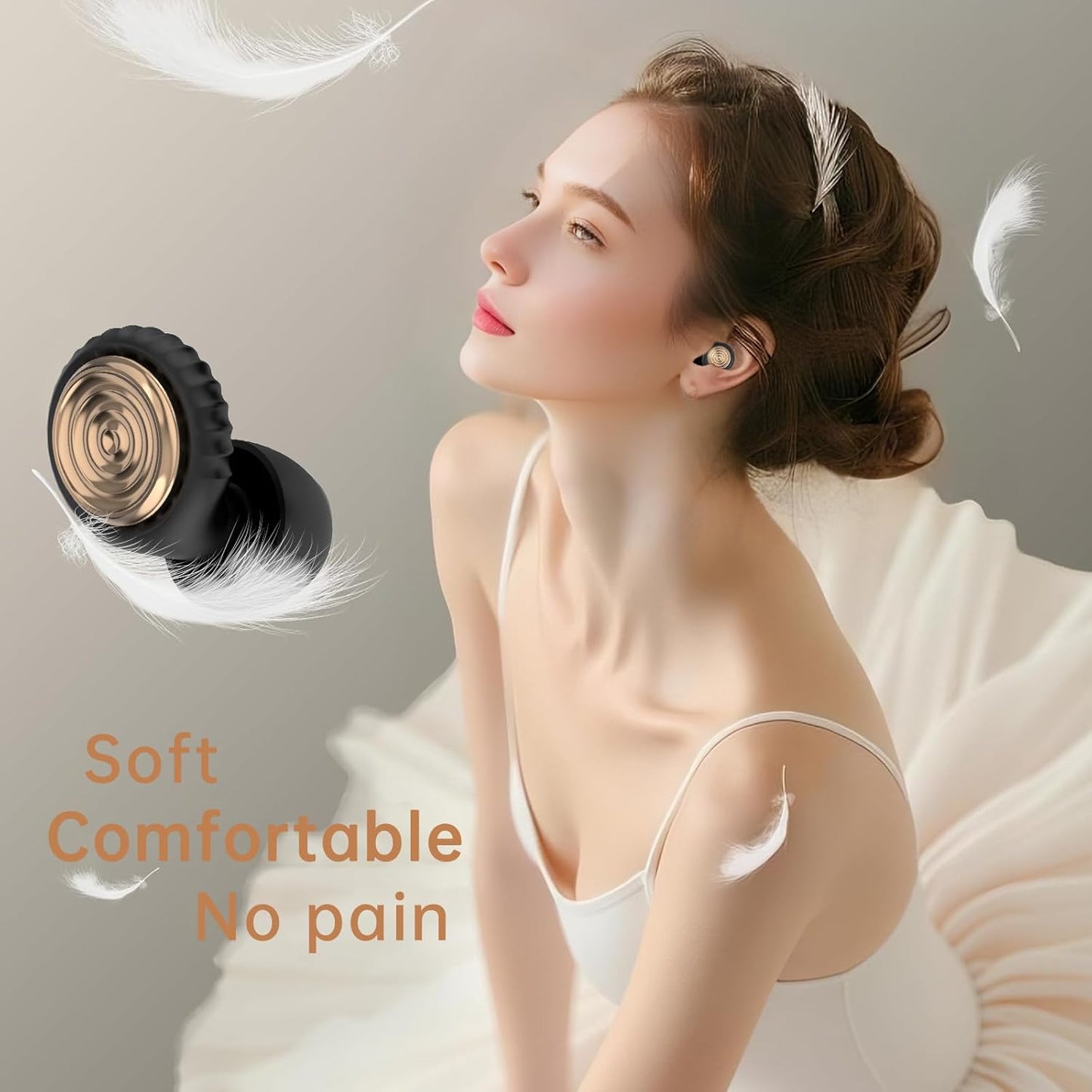 Noise-Cancelling Ear Plugs for Sleeping, Travel, Work and Concerts – Reusable Noise-Reducing Earplugs (XS/S/M/L) Soft Silicone Sleep Earbuds for Comfortable Fit, Hearing Protection(Champagne)