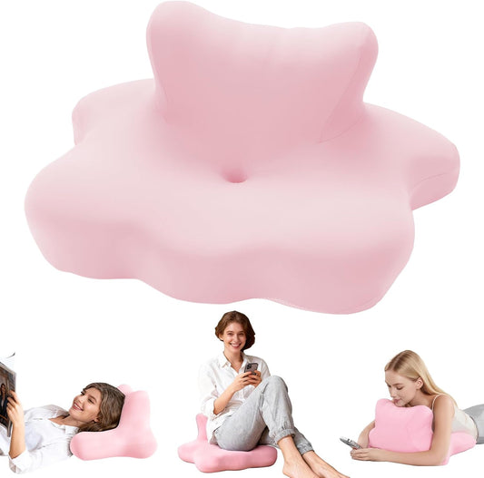 Reading Pillow for Bed, Ergonomic Memory Foam Bed Wedge Pillow for Lying, Headboard, Sleeping, Sitting and Prone, Chin & Back Support Multifunctional Pillows, Pink
