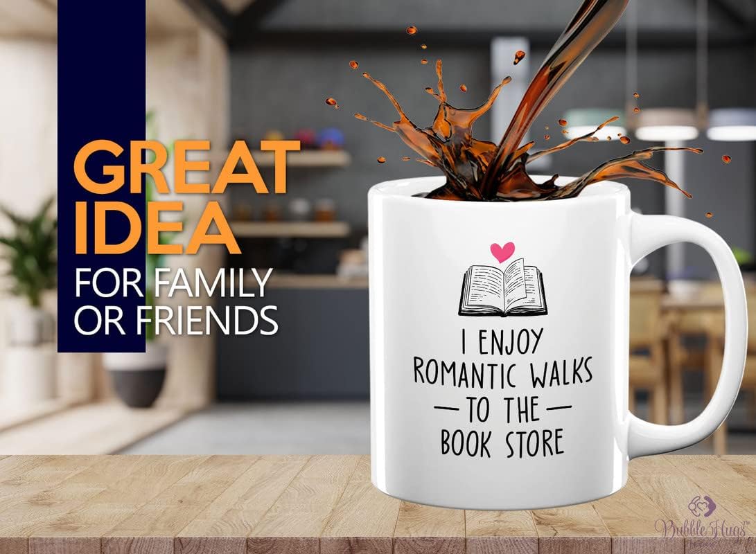 Reading Lover Coffee Mug 11oz White - I Enjoy Romantic Walks To The Book Store - Gift For Poets Bookish People Bibliophile Librarian Book Club Reader