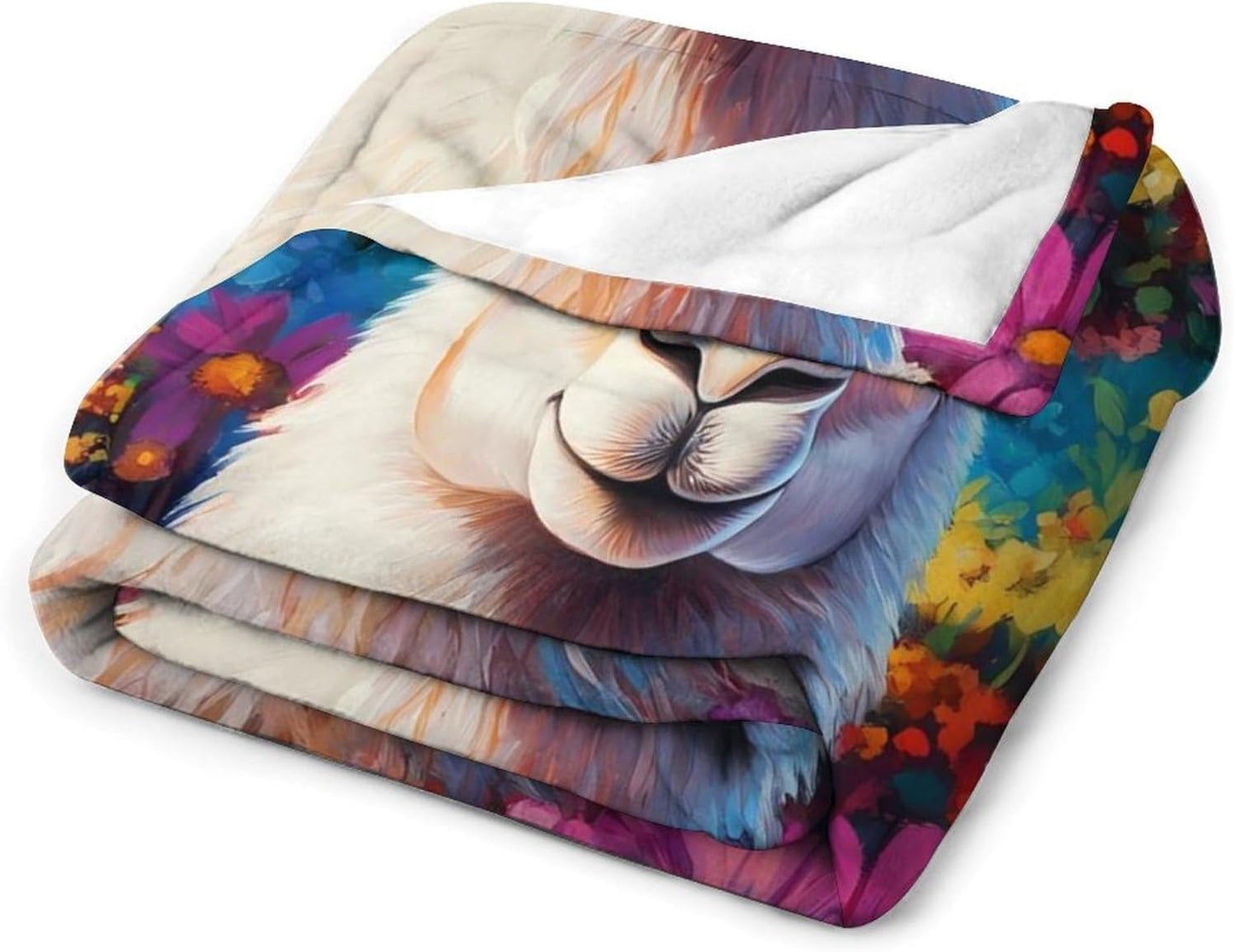 Llama Flower Throw Blanket for Couch Bed Plush Cozy Fuzzy Flannel Blanket for All Season 50"x60"