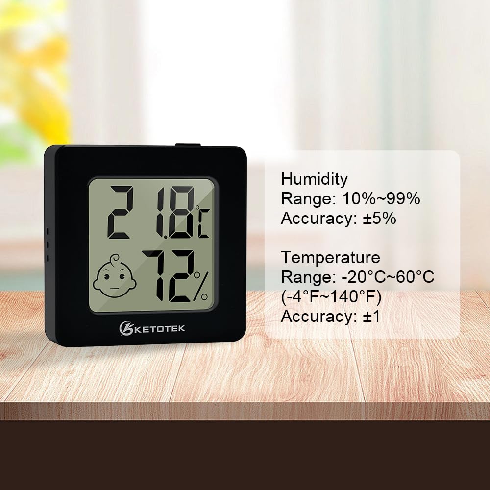 KETOTEK 5 Pack Digital Hygrometer Indoor Thermometer Mini Temperature and Humidity Monitor with Comfort Indicator for House Baby Room Office