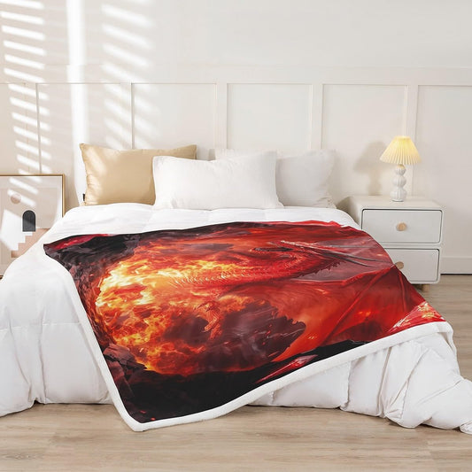 Wild Animals Cool Magical Style Fleece Blanket,Glowing Flame Dragon Throw Blanket for Sofa Adults,Dragon Soft Blanket Bed Couch,Queen (90 x 90 Inches)
