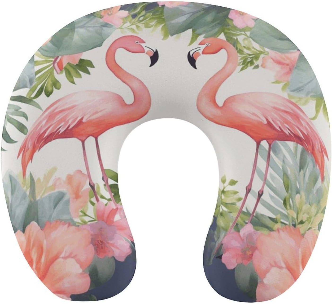 Flamingos and Flowers Neck Pillow Memory Foam U Shaped Pillows Portable Pillows for Shoulder Travel Head Support Pillow with Concealed Zipper for Airplane Car Home Office