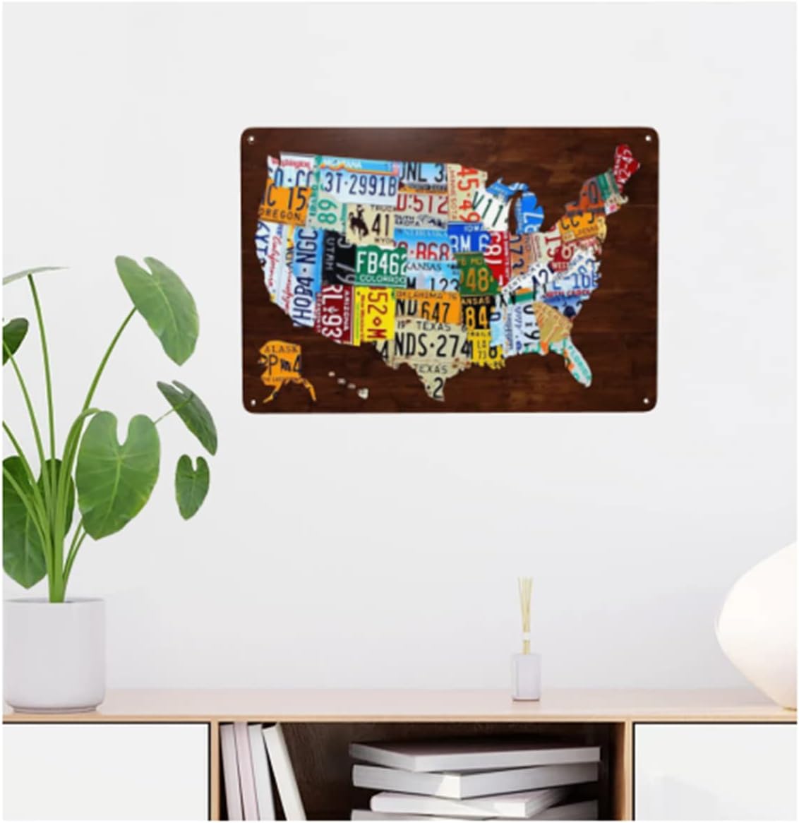 EMOHAT License Plate Map of the United States USA Metal Sign Home Living Room Porch Decor Gifts Wall Decor Tin Sign Shed Office Craft Room Living Room 12x8 inch