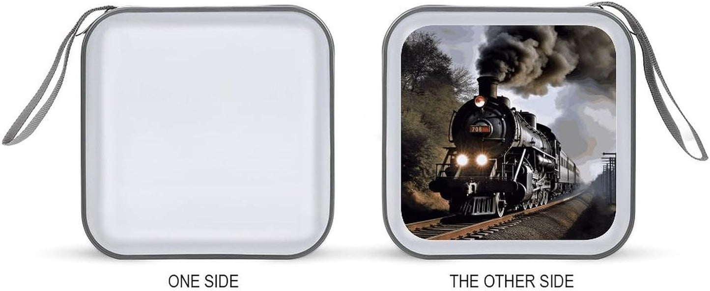 Steam Train CD Case 40 Capacity Case Zipper CD Collection Bag with Handles Cover DVD Storage Hard Plastic DVD Disc Cases Storage Binder for Car Home Office Travel