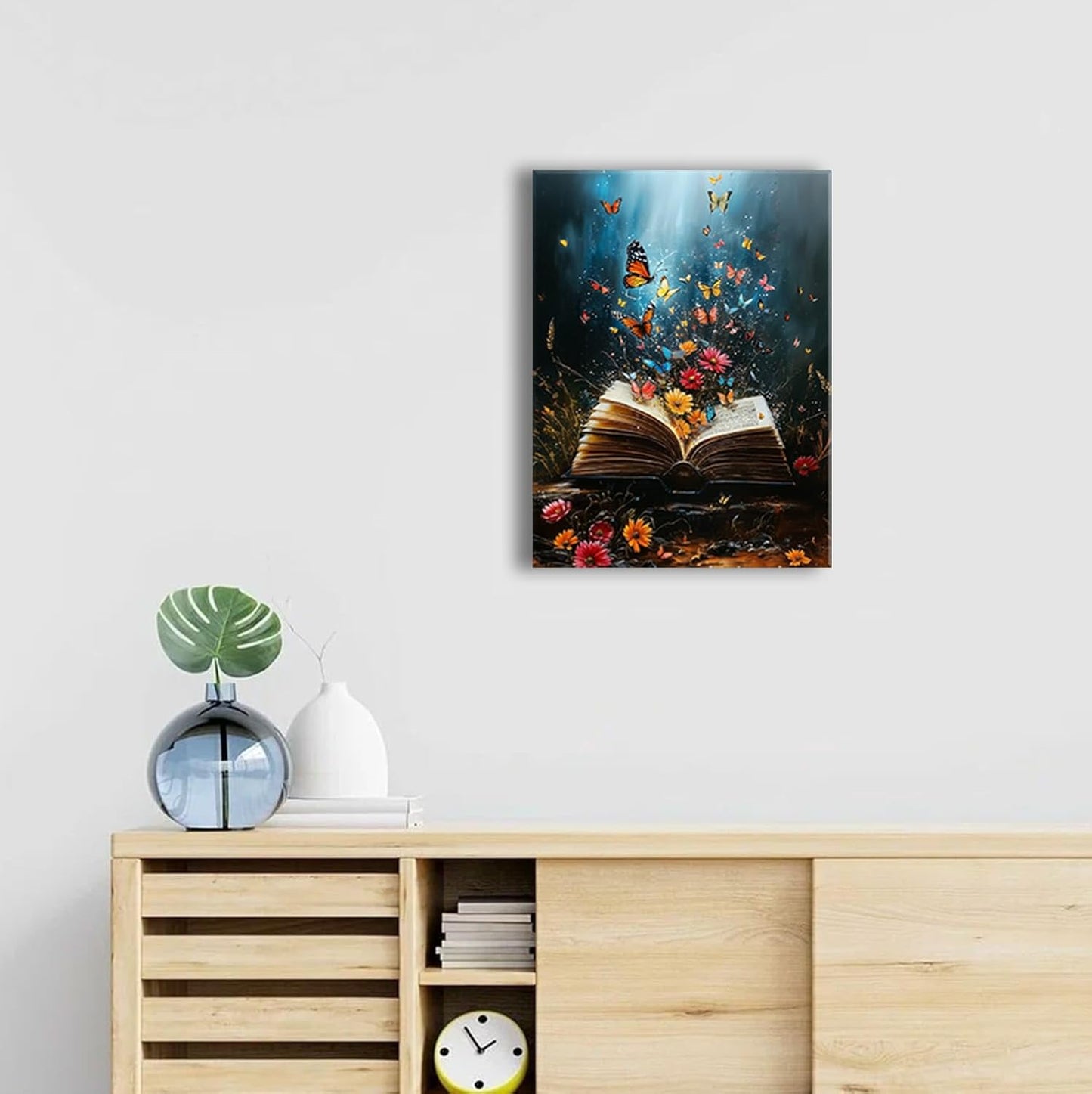 Ypxzzj Magical Book Canvas Wall Art Fantasy Butterfly and Flower Book Prints Home Decor Retro Butterflies Poster Pictrues Artwork for Reading Room Living Room Bedroom Ready to Hang(12''x16'')