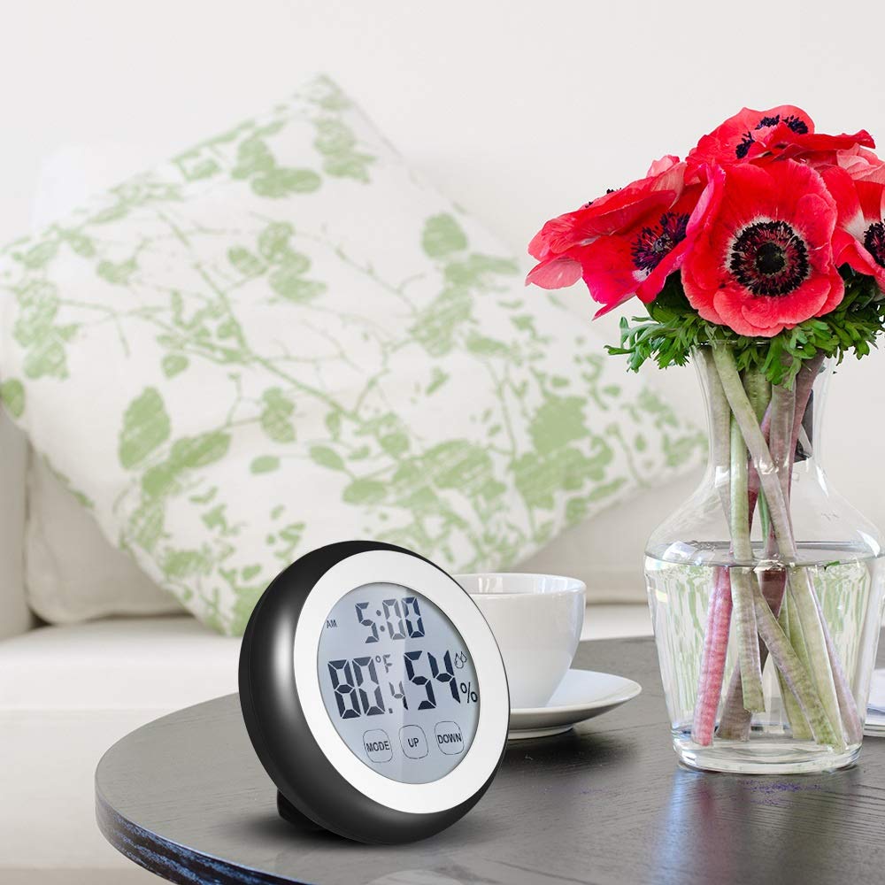 Digital Thermometer Hygrometer Temperature Humidity Meter Alarm Clock Touch Key with Backlight Centigrade/Fahrenheit Degrees