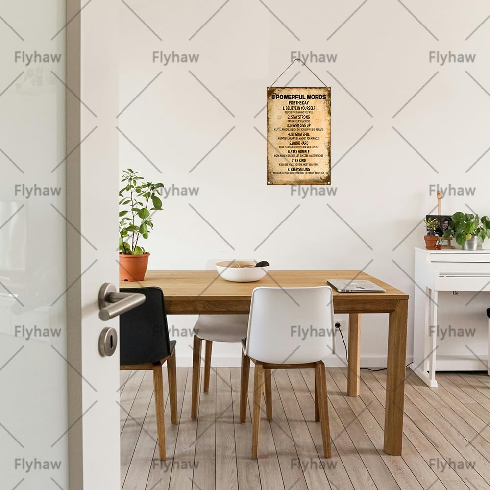 8 Powerful Words For The Day Wall Decor Wooden Block Sign Inspirational Signs Quotes Wooden Hanging Sign Rustic Wall Art Home Office Living Room Decor 8 x 12 Inches