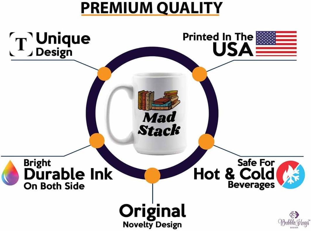 Reading Coffee Mug 15oz White - Mad Stack - Reader Gift Bookworm Owl Lover Cat Lover Book Lover Novelist Librarian Writer