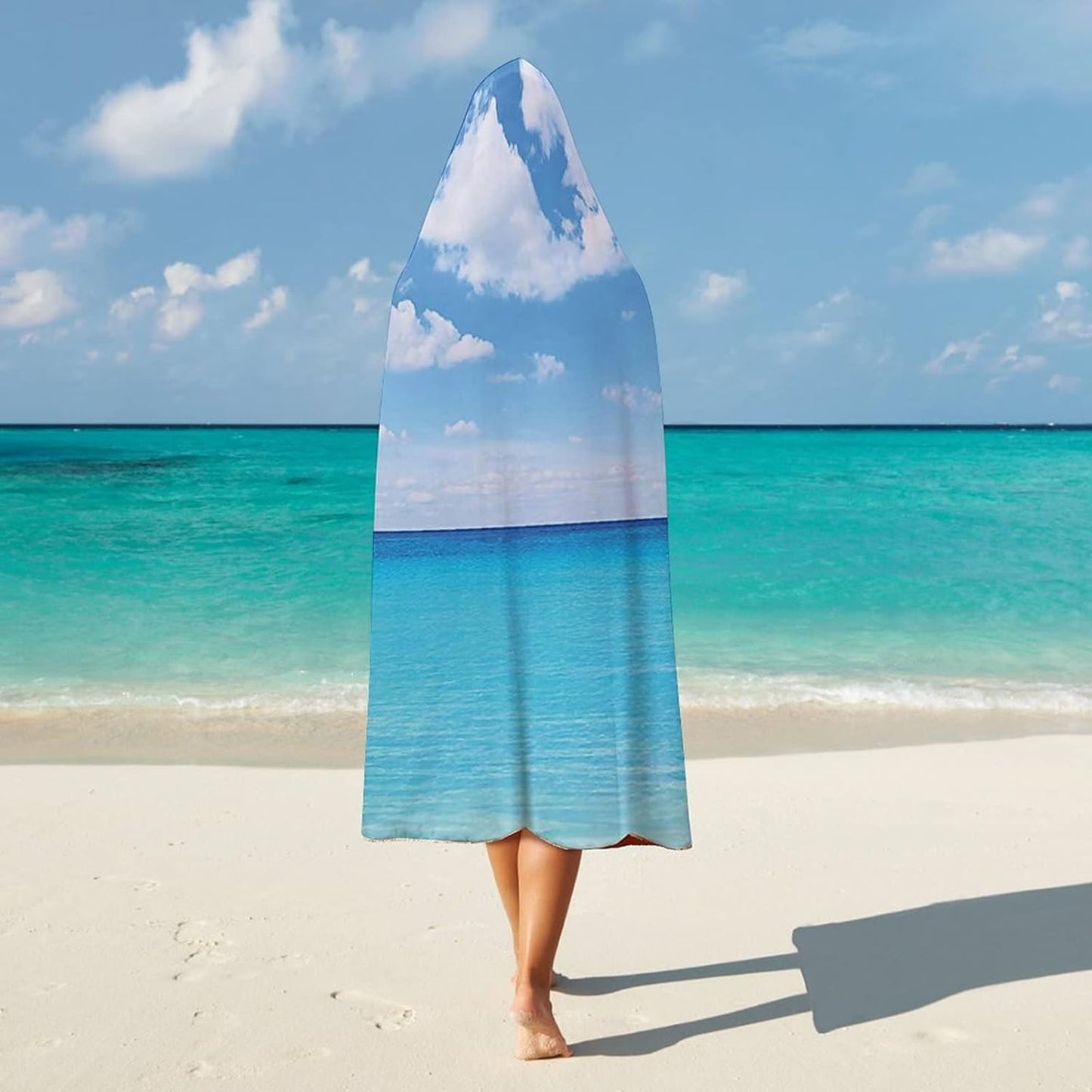 Throw Blankets, Ocean Decor Women Men Hooded Blanket, Surreal Tropical Seascape with Dreamy Sea and, Soft Warm Cozy, 50 x 60inches, Studying Reading Snuggling Napping Office, Turquoise White
