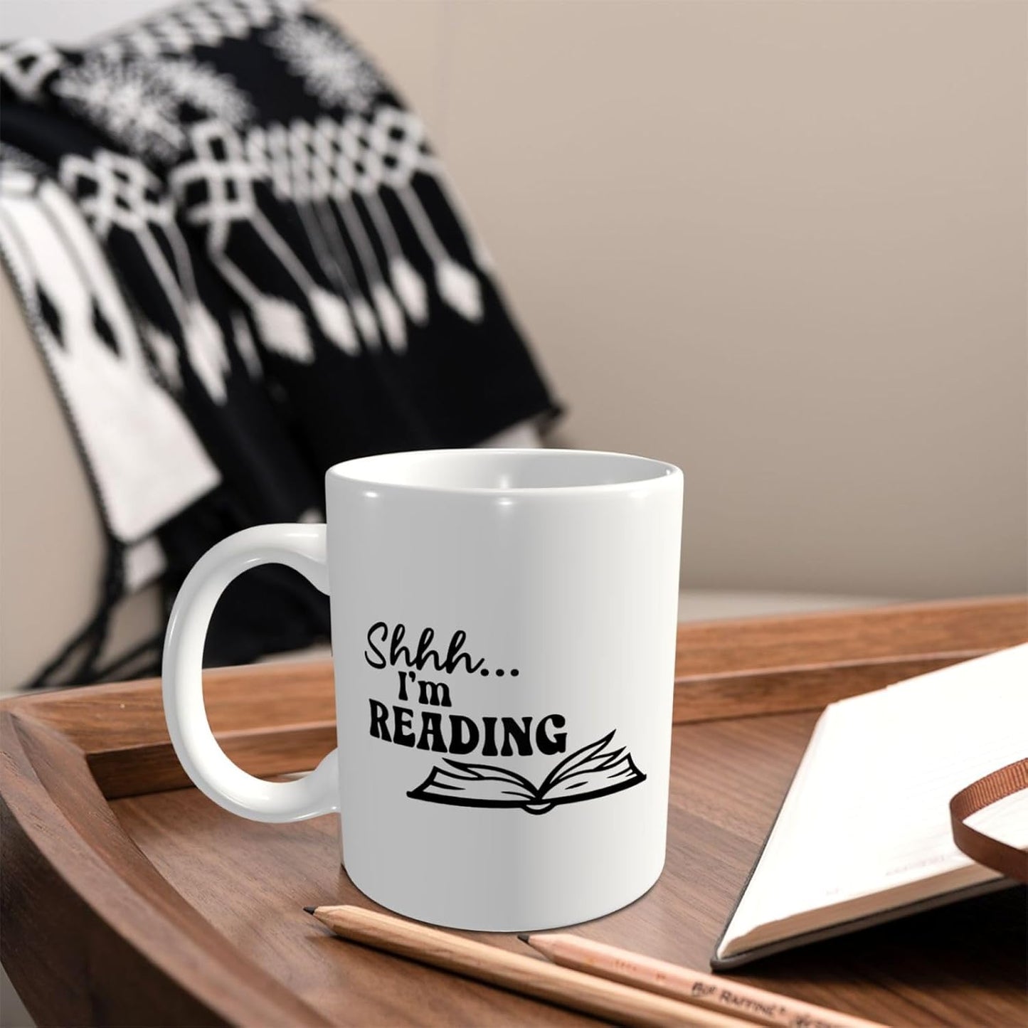 I'M Reading Book Lover Mug 11 oz Ceramic Coffee Cup Funny Mugs for Office and Home (White)