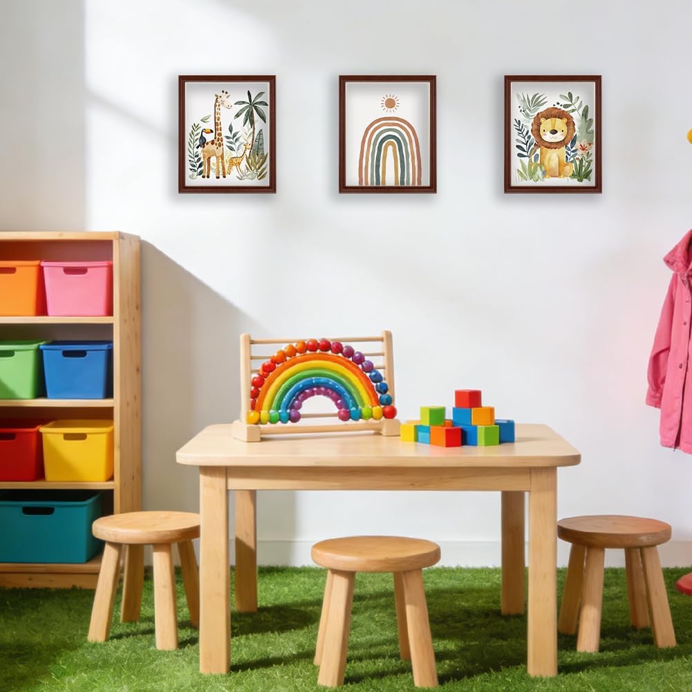 CRAFTYMELODY 3Pcs Boho Animal Wall Art Prints Lion Giraffe Wall Decor Rainbow Animal Poster Artworks for Apartment Nersery Decor Living Room Bedroom Home Decoration 11x13.8 Inch Unframed