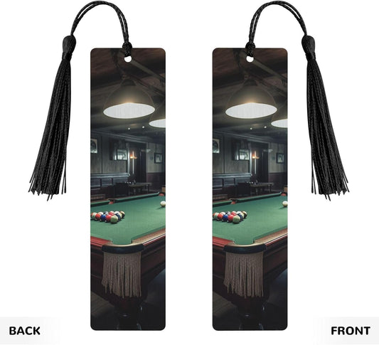 Billiard Bookmarks Gifts for Women Men, Wooden Bookmarks for Book Lovers, Vintage Book Marks Ornaments with Tassel, Unique Personalized Reading Page Markers Black