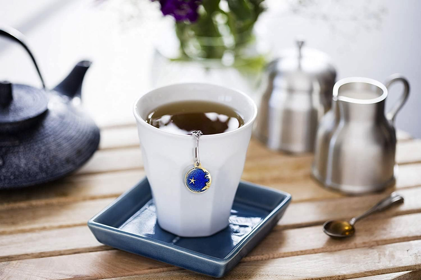 2pcs Tea Infuser, Tea Strainers for Loose Tea, Gold Plated Enamel Moon Star Celestial Charm Pendant Tea Ball Set Loose Tea Steeper Gifts for Women