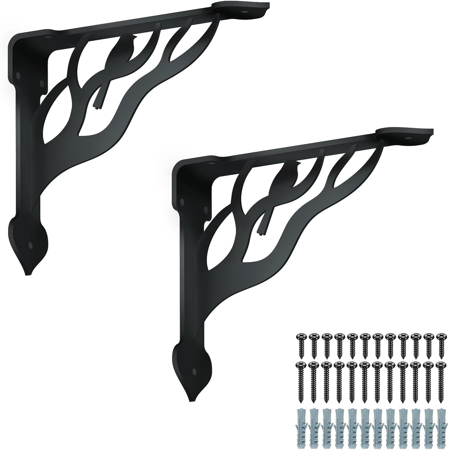 SUPERDANT 2 Pack Tree Branch Shelves Brackets Birds Heavy Duty Decorative Shelf Bracket Black Iron Wall Shelf Brackets for Home Kitchen Bookshelf Fireplace Mantel Corbels Metal Corner Brace 8.3x6.8in