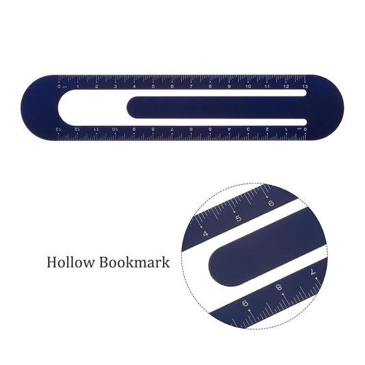 2pcs Metric Straight Ruler - [13cm] Aluminum Scales on Both Sides Metal Bookmark Clip Ruler Dark Blue for Measurement Drawing Engineer Office Classroom Use, 1mm Minimum Scale