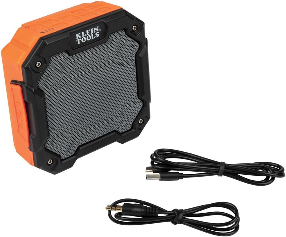 Klein Tools AEPJS3 Bluetooth Jobsite Speaker With Magnet and Hook, 20-Hr Run Time, Charge Via USB A or C, Pair Multiple Speakers via Broadcast, Hands Free Capable