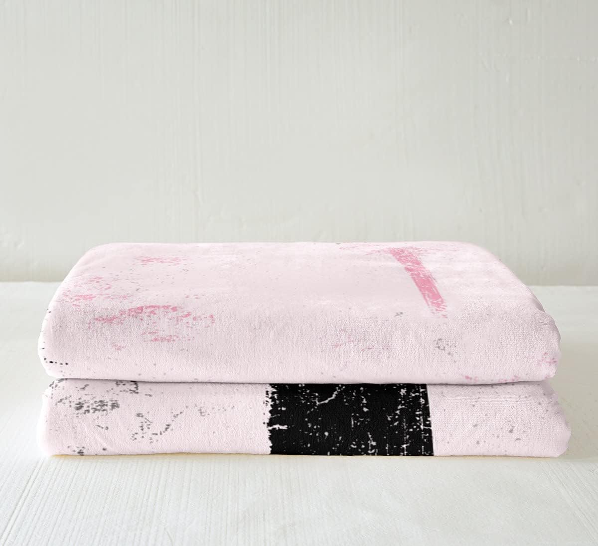 Abstract Art Fleece Throw Blanket - Modern Pink Black Pattern Sherpa - 40"x50" Fuzzy Blanket for Bed, Sofa, Couch - Room Decor