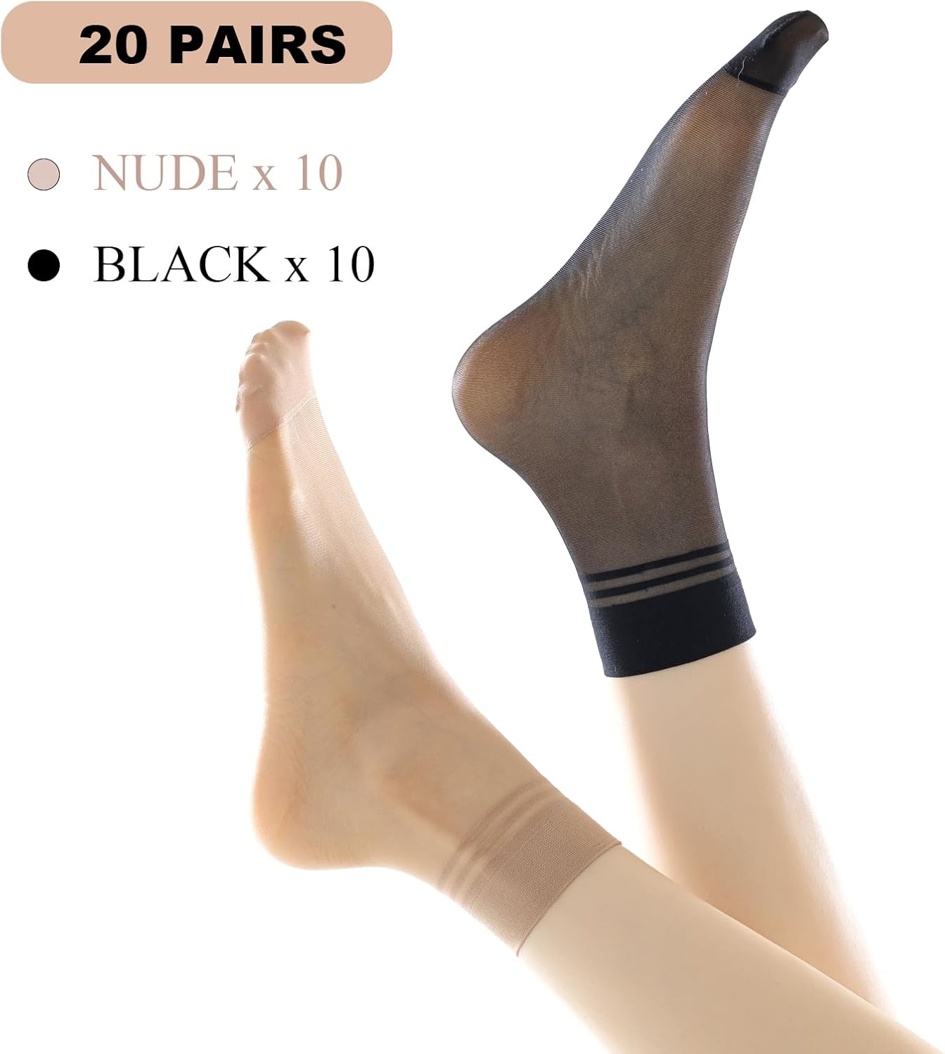 20 Pairs Women's Ankle Sheer Nylon Socks Summer Thin Soft Tight Hosiery Reinforced Toe Stylish Socks