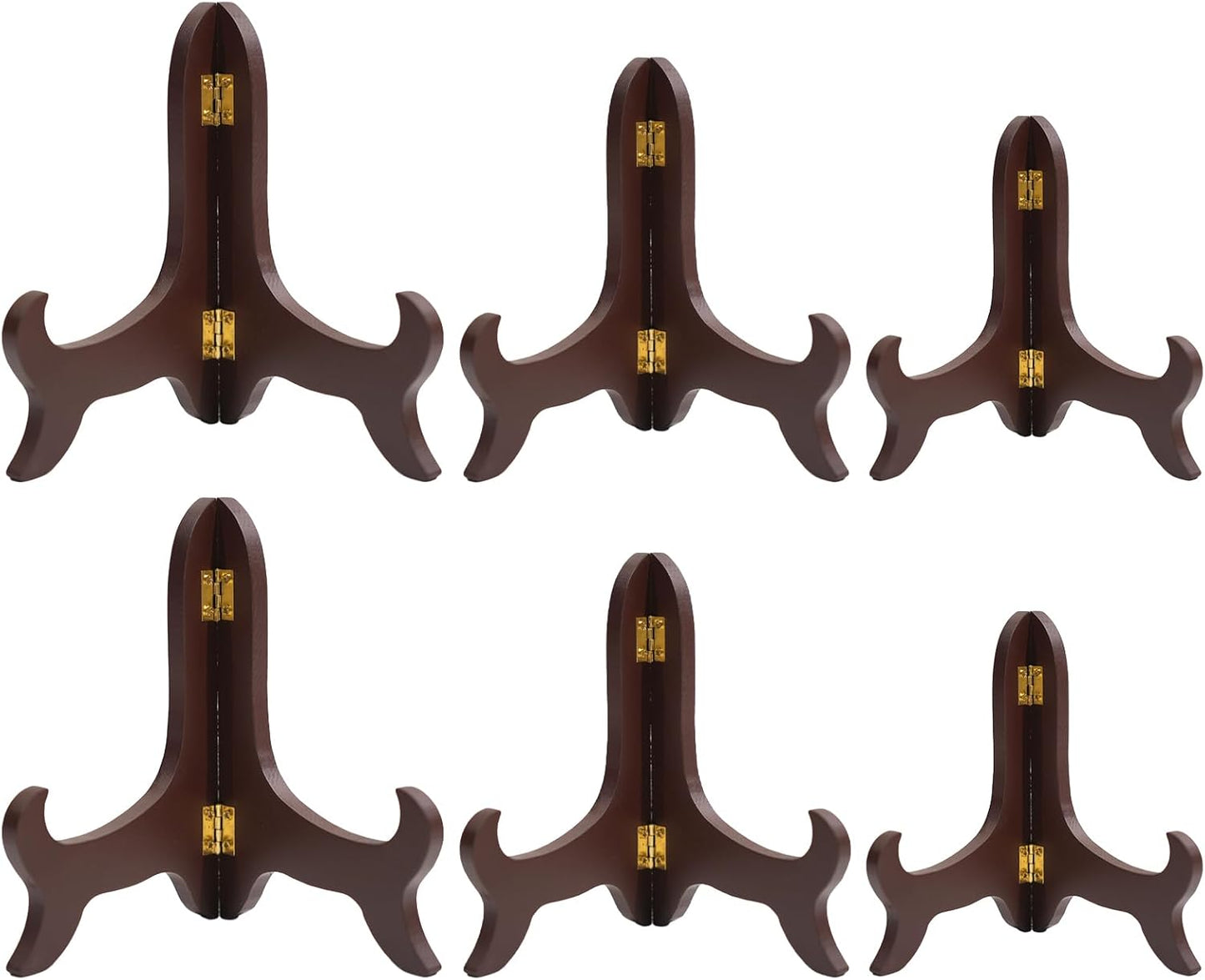 6 Pack Wood Plate Stands for Display 4",5",6" Wooden Easel Stand Set (2 of Each) - Decorative Picture Frame Holder,abletop Photo Display,Dish & Art Stand for Home Decor (Brown)