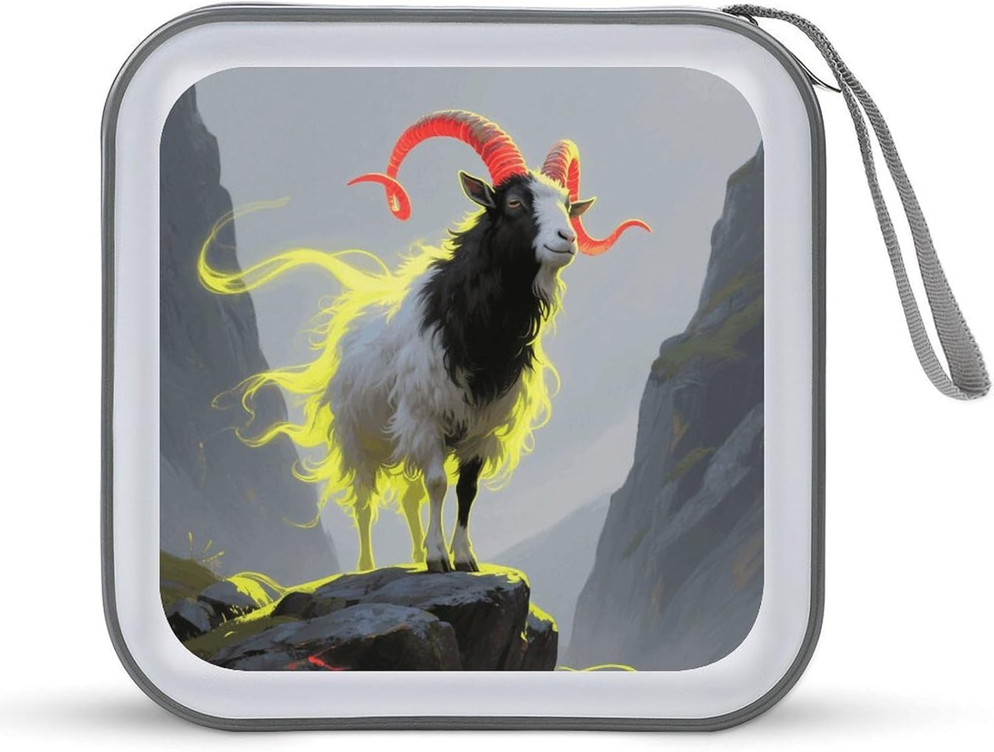 Standing Glowing Goat CD Case Portable Zipper CD Case 40 Capacity Hard Plastic DVD Cases Holder Large Storage Disc Wallet Bag for Car Home Travel DVD Collection Bag
