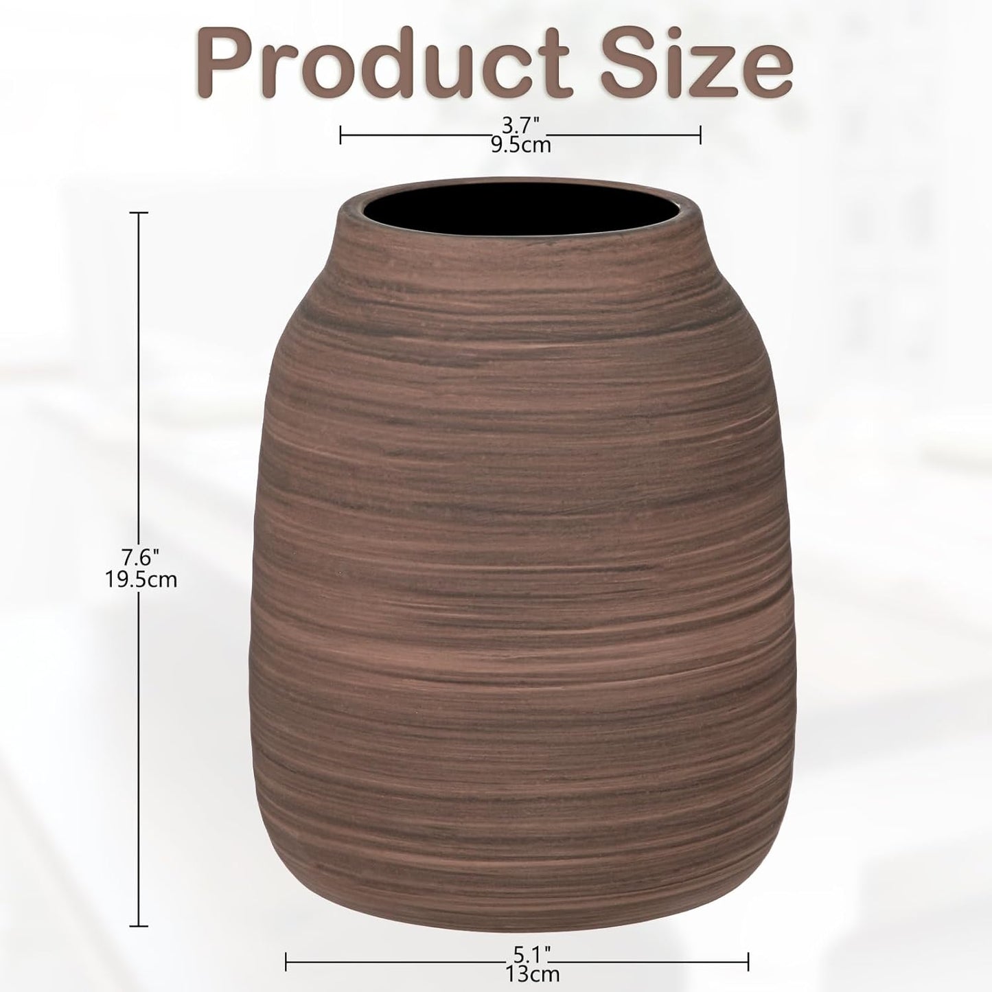 Briful Ceramic Vase for Home Decor, Rustic Brown Textured Decorative Vase for Pampas Grass, Modern Farmhouse Vase for Living Room Coffee Table, Dining Table Centerpiece, Entryway & Shelf (7.6” Tall)