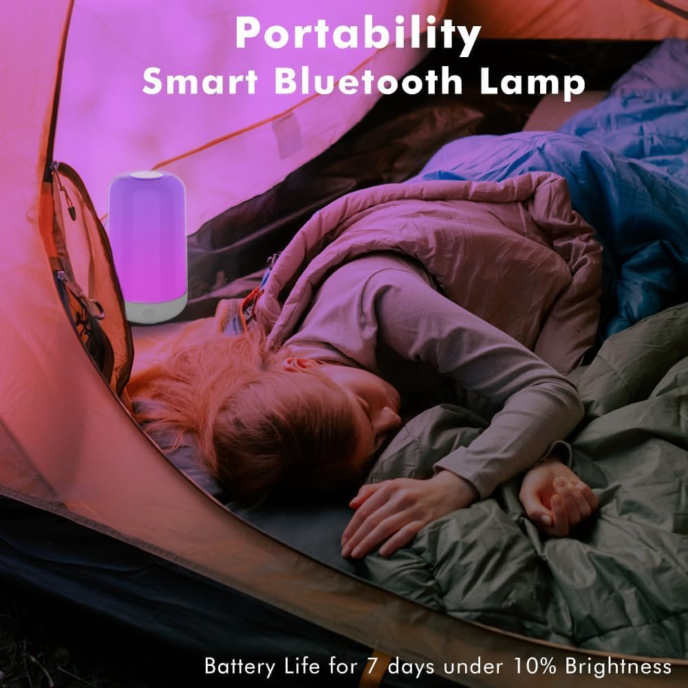 Smart Touch Table Lamp Works with App, Dimmable Small RGB Bedside Bed Lamp for Bedroom, Cordless LED Night Desk Lamp Rechargeable Color Changing Nightstand Mood Cozy Lamp for Living Room Baby Nursery.