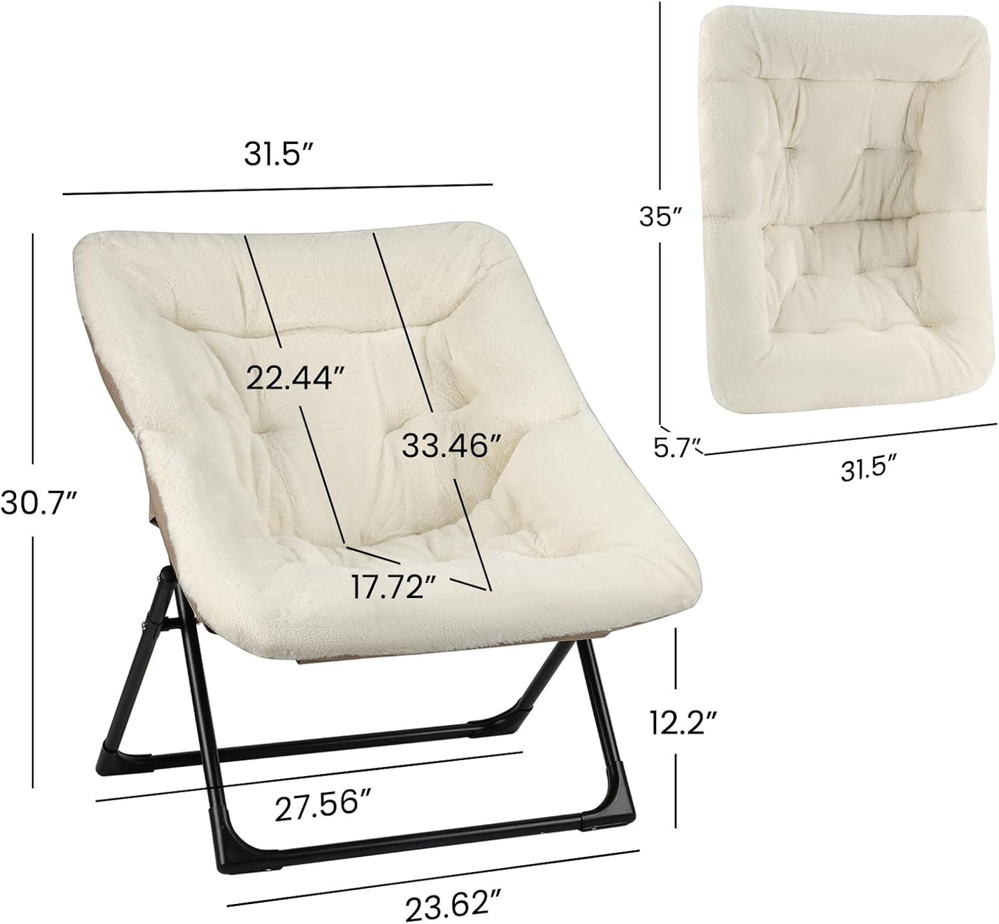 Comfy Saucer Chair for Adults, Soft Faux Fur Bedroom Chair, Accent Dorm Chairs, Flexible Living Room Reading Chairs, Oversized Folding Seat for Teens, X-Large, Beige