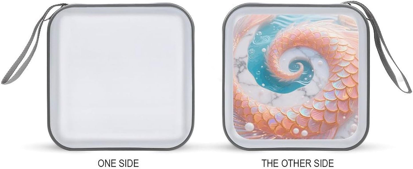 Mermaid Fish Scales Marble CD Case Portable Zipper CD Case 40 Capacity Hard Plastic DVD Cases Holder Large Storage Disc Wallet Bag for Car Home Travel DVD Collection Bag