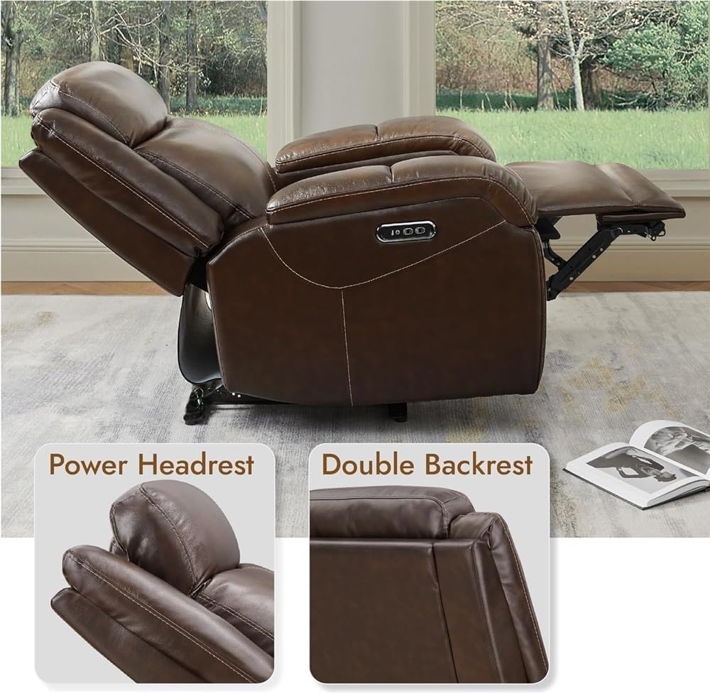 Power Recliner Chair with USB Charging Port – Ergonomic Leather Lounge Chair for Small Spaces, Adjustable Headrest, Breathable Leather, Ideal for Living Room & Home Theater