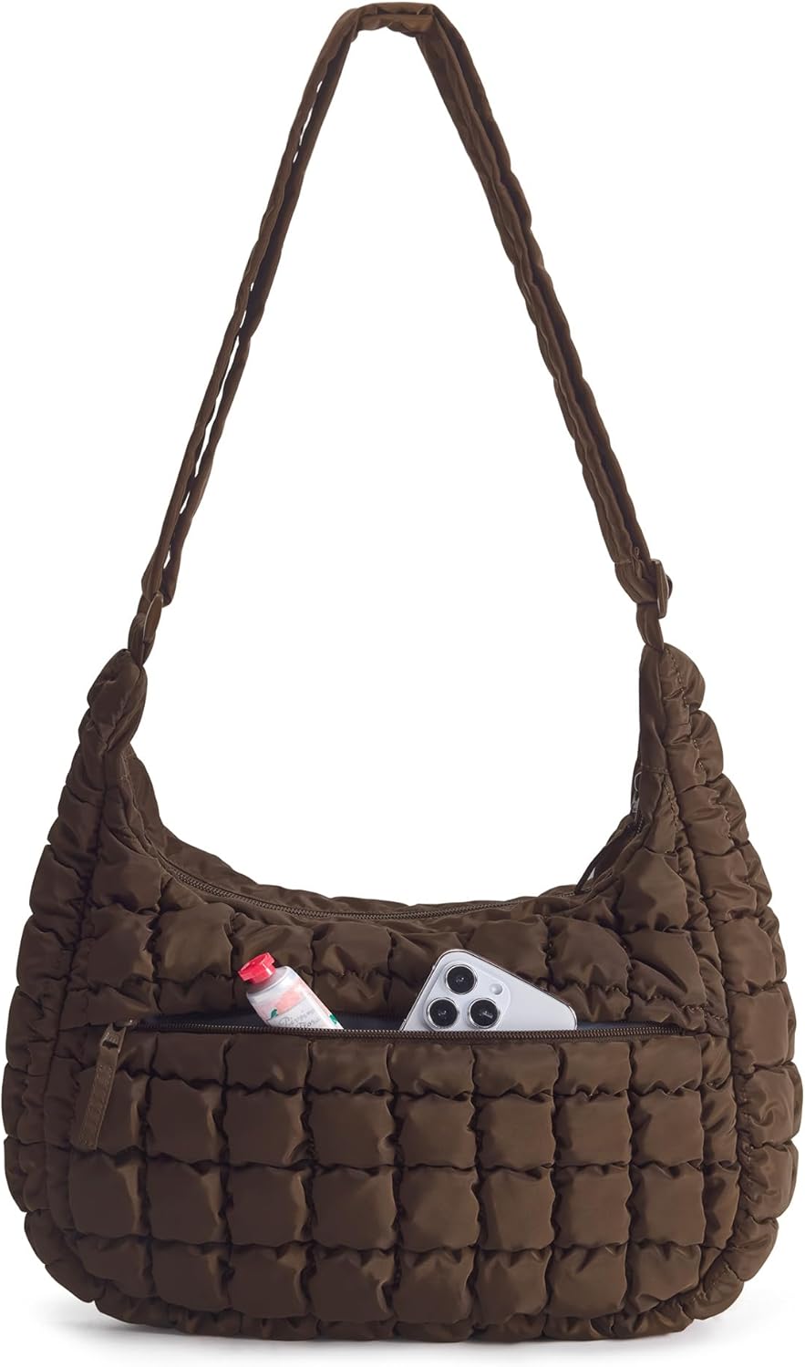 BAGSMART Crossbody Bags for Women, Quilted Puffy Purses for Women, Fluffy Travel Essentials Shoulder Hobo Bag | Compact Purse, w/ adjustable Strap, scratch-resistant, water-resistant, Daily use, travel, weekend getaways