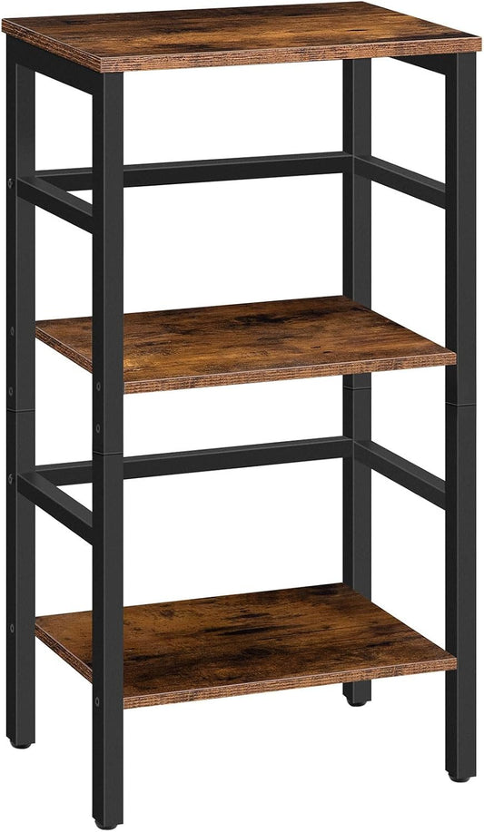 HOOBRO 3 Tier Bookshelf, Small Narrow Bookshelf, Record Storage Rack with Side Fence, Floor-Standing Shelf Units, Narrow Display Shelf for Living Room, Bedroom, Classroom, Rustic Brown BF80CJ01G1