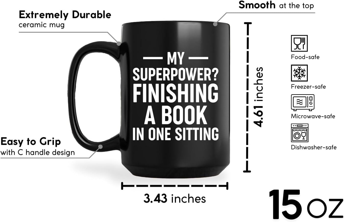 Book Lovers Coffee Mug 15oz Black -Book finisher - Book Reader Bookworm Addict Bookish Librarian Nerd Gifts Decor for Men Women