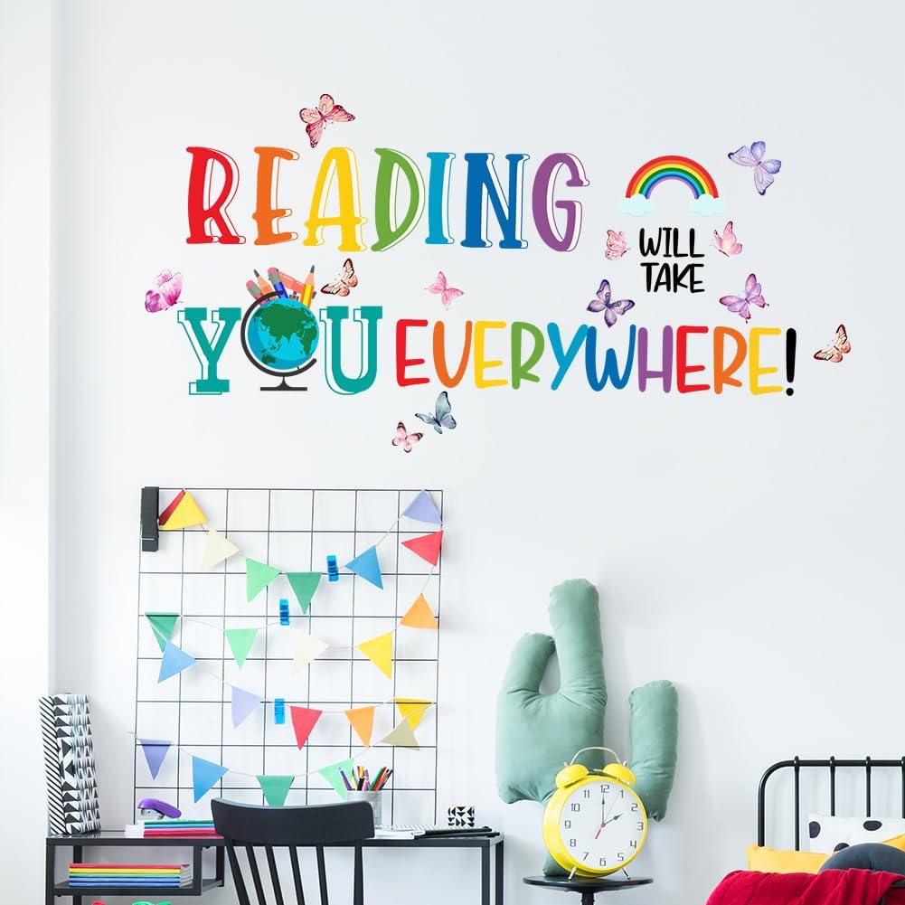 Reading Will Take You Everywhere Inspirational Quote Wall Sticker for Classroom Library Positive Saying Decor