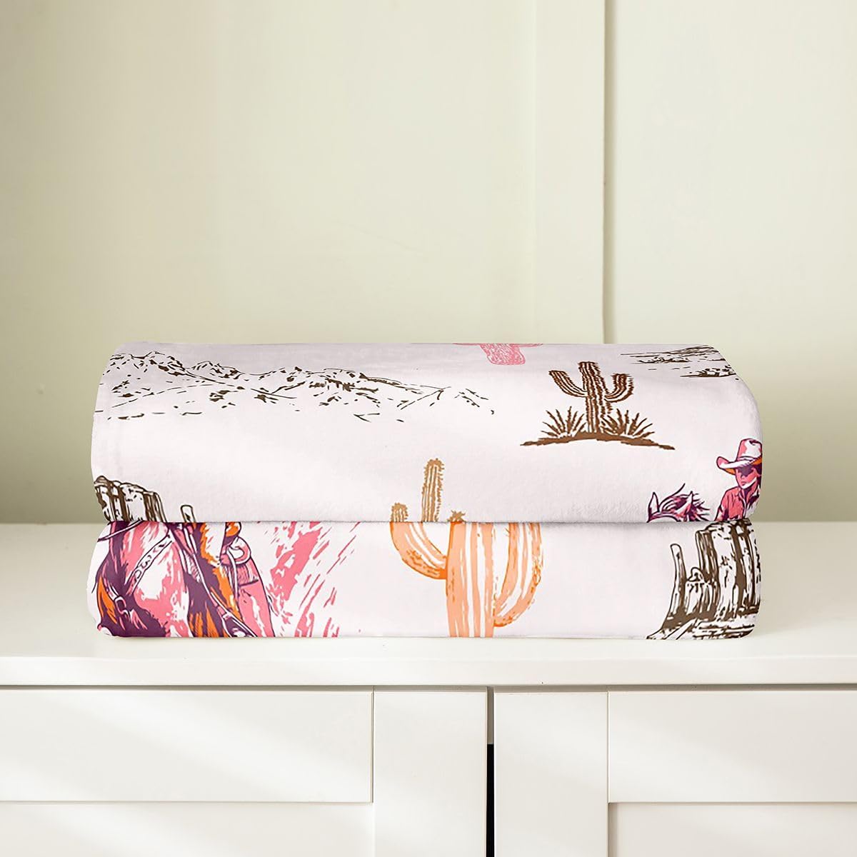 Feelyou Western Cowboy Flannel Fleece Throw Blanket Desert Pattern 40"x50" Western Aesthetic Fleece Throw Blanket for Kids Women Men Vintage Cowboy for Bed Couch Chair Living Room Bedroom Decor