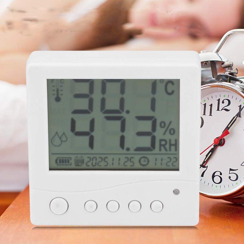 Digital Indoor and Outdoor Temperature and Humidity Meter with Sensor, Large LCD Screen, Weather Forecast, Alarm Clock