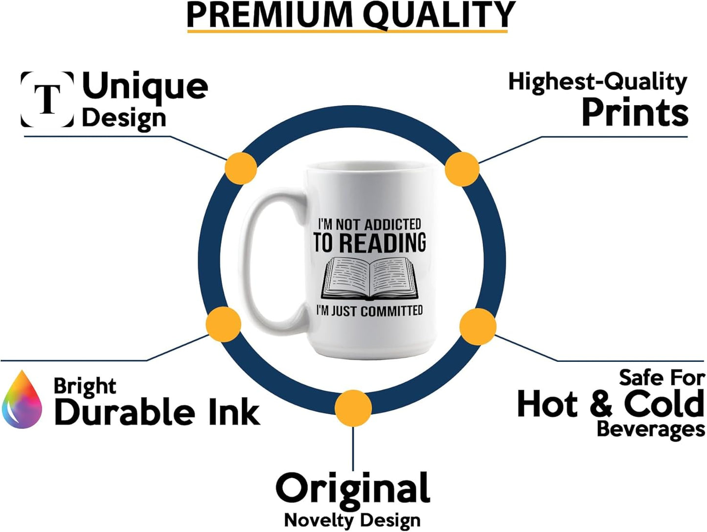 Book Lover Coffee Mug 15oz White -Im not addicted - Bookworm Literature Library Book Lover Reader Booked Editor Intellectual Studious