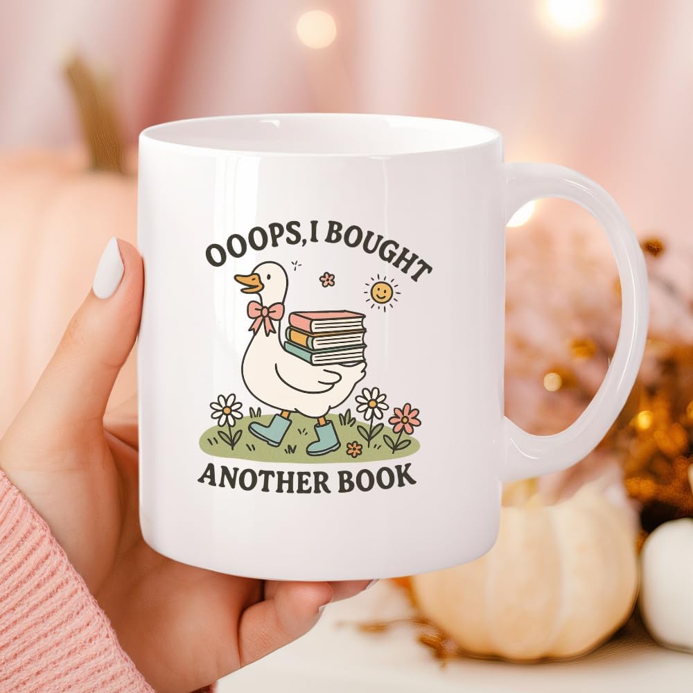 MissDaisy-Funny Book Lover Mug, Cute Reading Coffee Cup, Gifts for Readers, Librarians, Teachers, Bookworms & Introverts, Book Humor Animal Design (Bought another book)