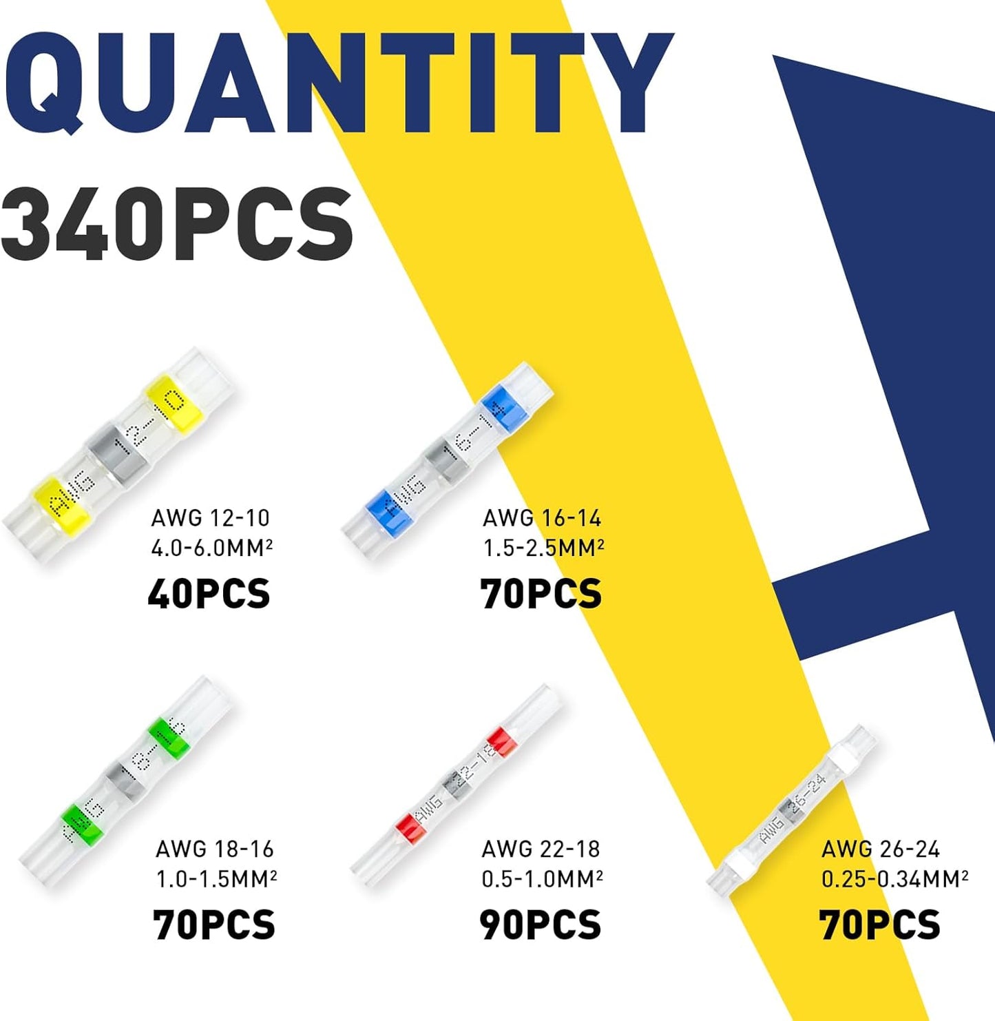 340PCS Solder Seal Wire Connectors-haisstronica Marine Grade Heat Shrink Wire Connectors-Butt Splice Wire Terminals for Marine,Electrical with Corrosion and Weatherproof(5Colors/5Sizes)
