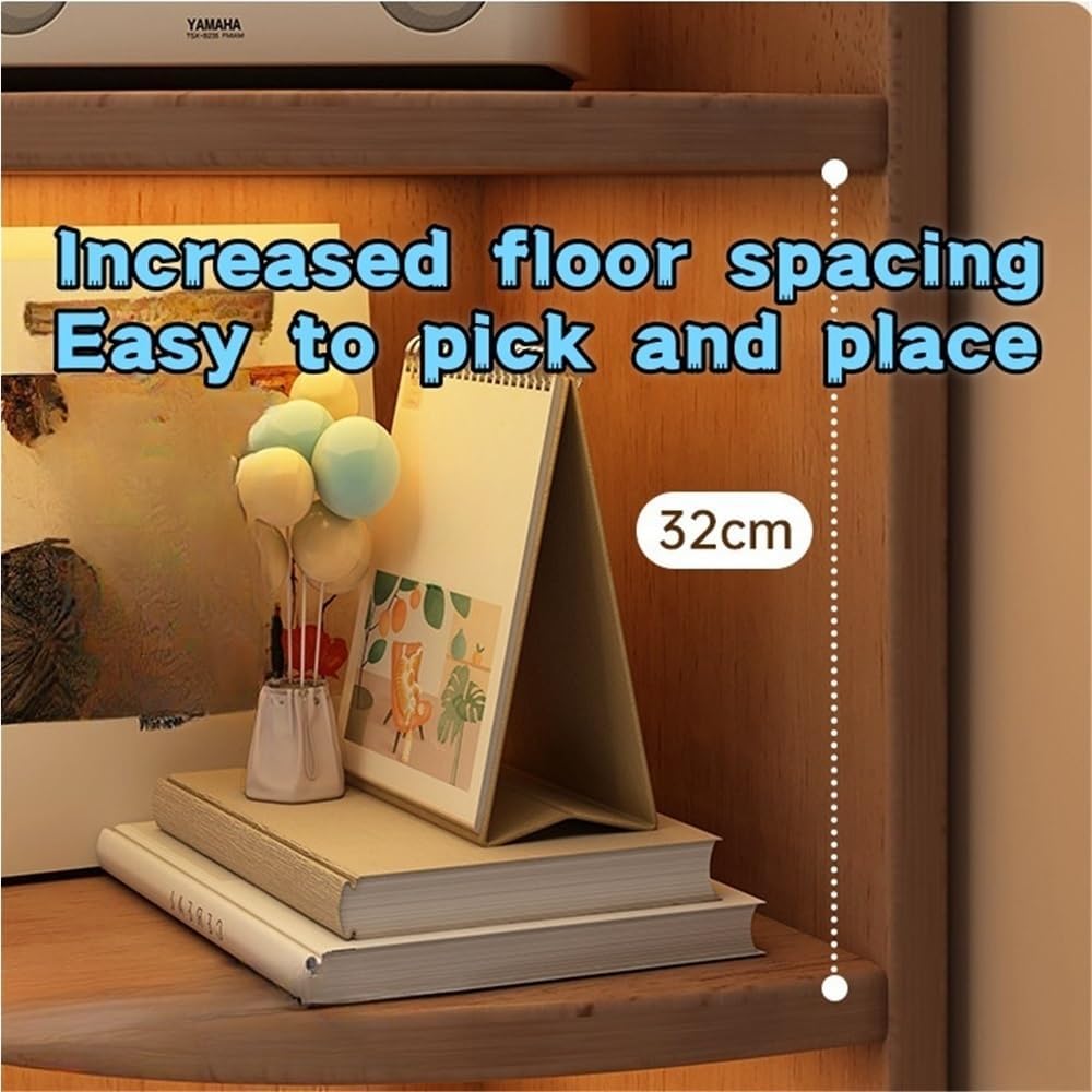 Bookcase, Curved Profile Rack, Display Cabinet with Doors, Wooden Book Shelf with Storage Drawers, Modern Corner Shelf for Living Room, Bedroom, Study(Brown,11.8x11.8x70.9in)