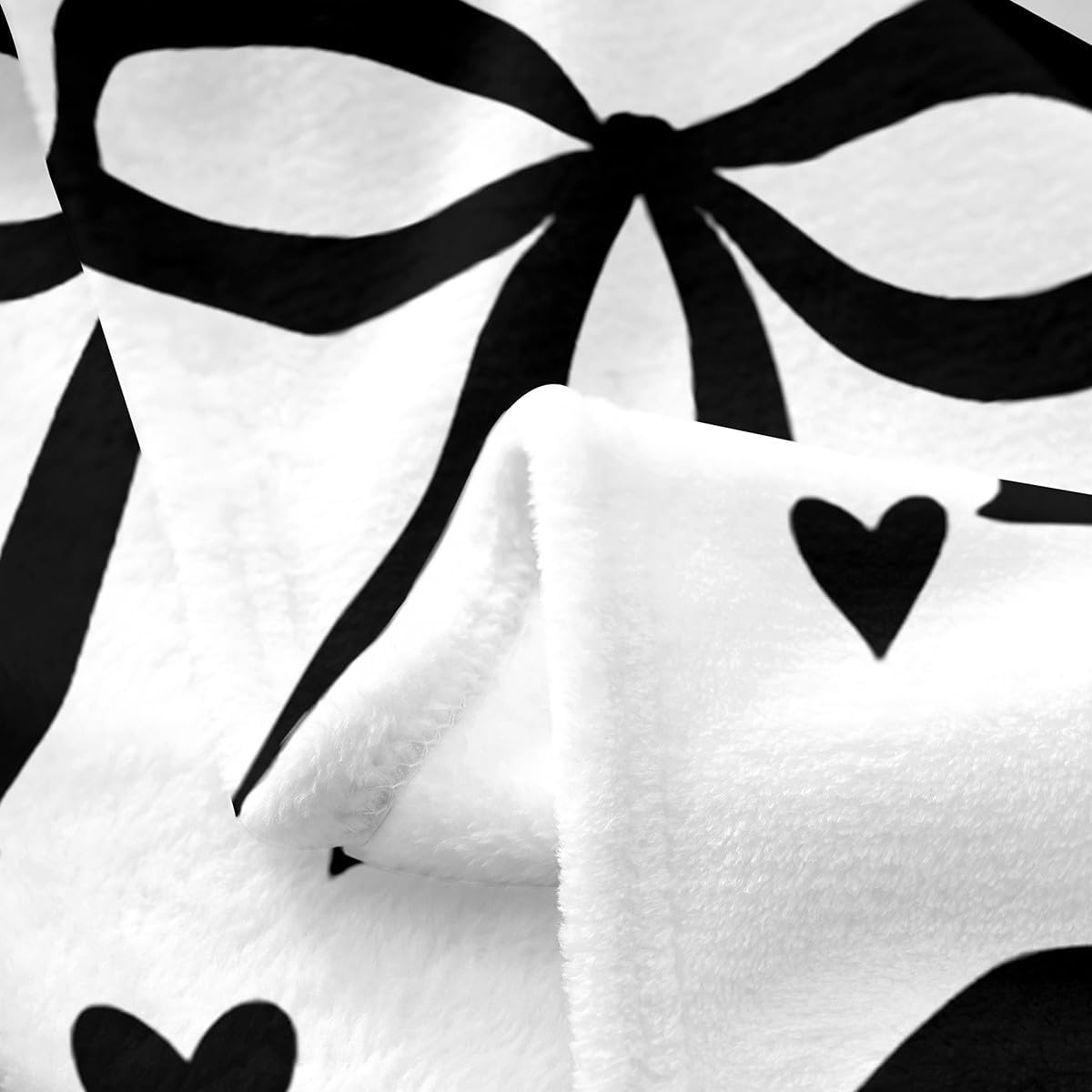 Feelyou Kids Black Bowknot All Season,Bed Blanket,Girls Love Hearts Bow Plush Throw Blanket, Throw 50"x60",Princess Bedroom Room Decor,Bowknot Flannel Fleece Blanket,Romantic Bow