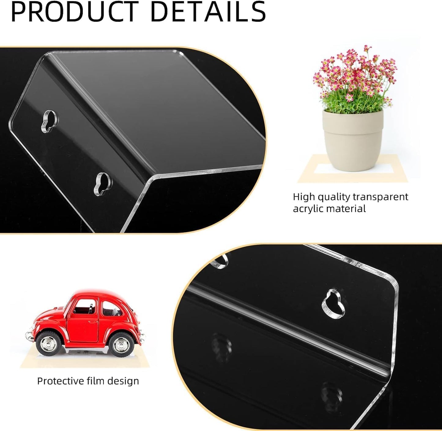 Acrylic Wall Shelves,Clear 4 inch Floating Shelves for Display,Ledges Pop Figures,Plant,Tiny Wall Mounted Transparent Shelf Small Invisible Shelves with Adhesive for Bedroom Living Room Decoration