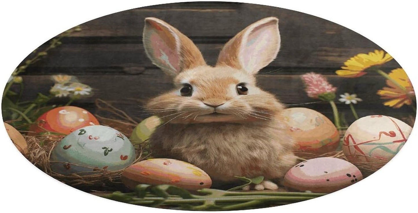 Easter Egg Bunny Circle Rug Retro Luxury Coral Velvet Floor Mat Non Slip Soft Indoor Floor Carpet Comfy Thickened Area Rugs Modern Aesthetic Minimalist Carpets for Home Decor