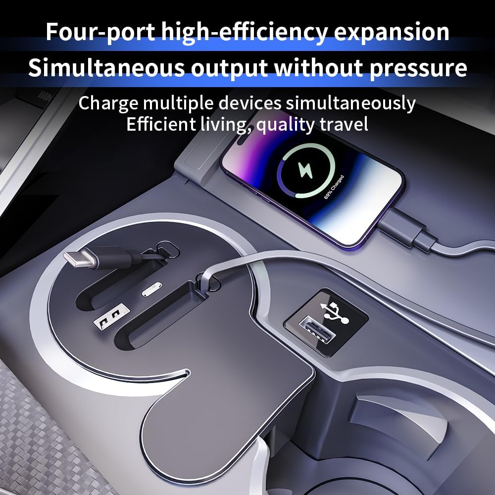 Car USB Hub Docking Station for BMW 3/M3 2019-2026，BMW 4 /M4 2021-2026，I4 2022-2025，2 Series 2022-2026 Type-C Fast Charger Auto Interior Centre Console Accessories Cigarette Lighter Phone Charging