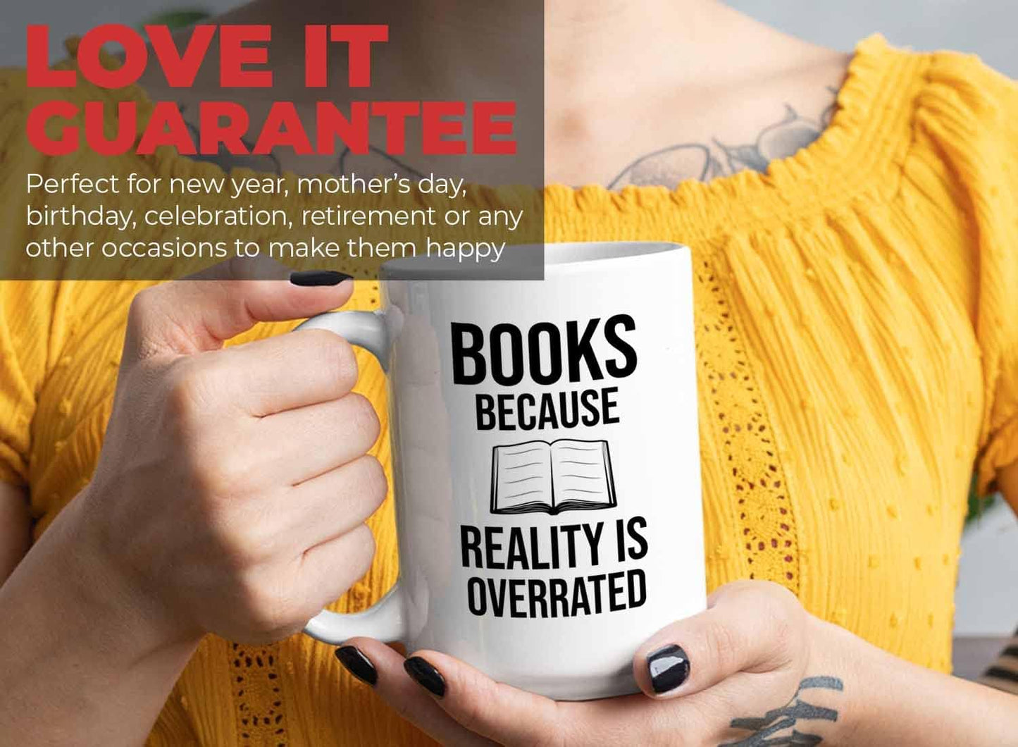 Bubble Hugs Writer Coffee Mug 15oz White - Books Because Reality is Overrated - Reading Book Lover for Bookworm Bibliophile Librarians Author Readers Bookish